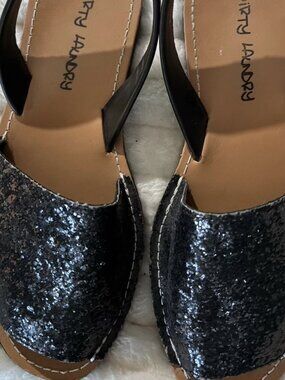 Dirty Laundry Black Glitter Sling Back Sandals Sz 9 EUC 40